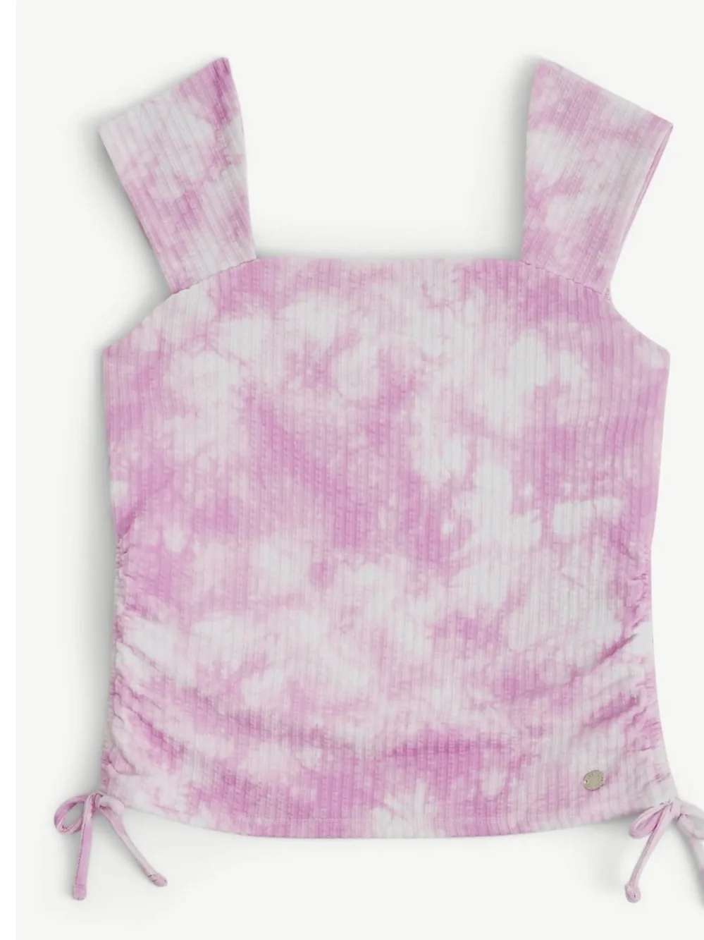 Justice Girls M 10 Pink Tie Dye Ribbed Cinch Side Square Neck Top NWT